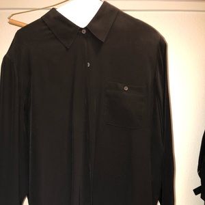 Black tunic style button down shirt and pants